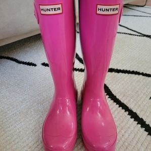 Hunter Wellington High Gloss Rain Boots Bright Pink Size 35/36 Big Kids 4B 5G